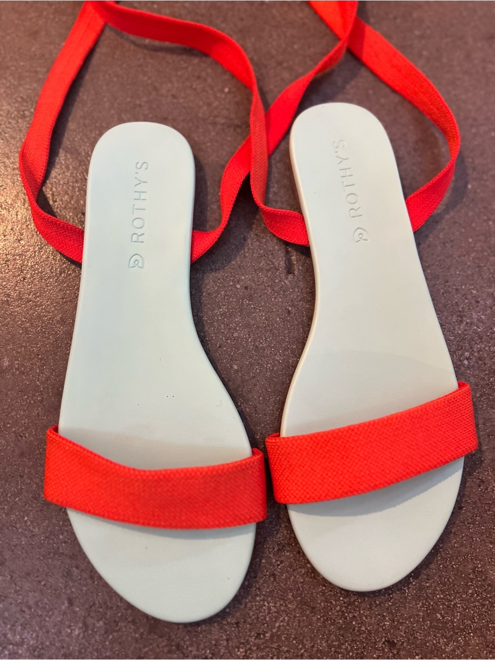 Rothy's Red Strap Lace-Up Flat Sandals